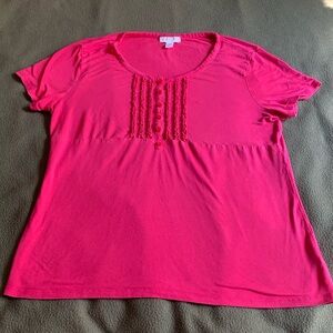 Charter Club short sleeve, pink shirt with ruffle & button detail. Size medium